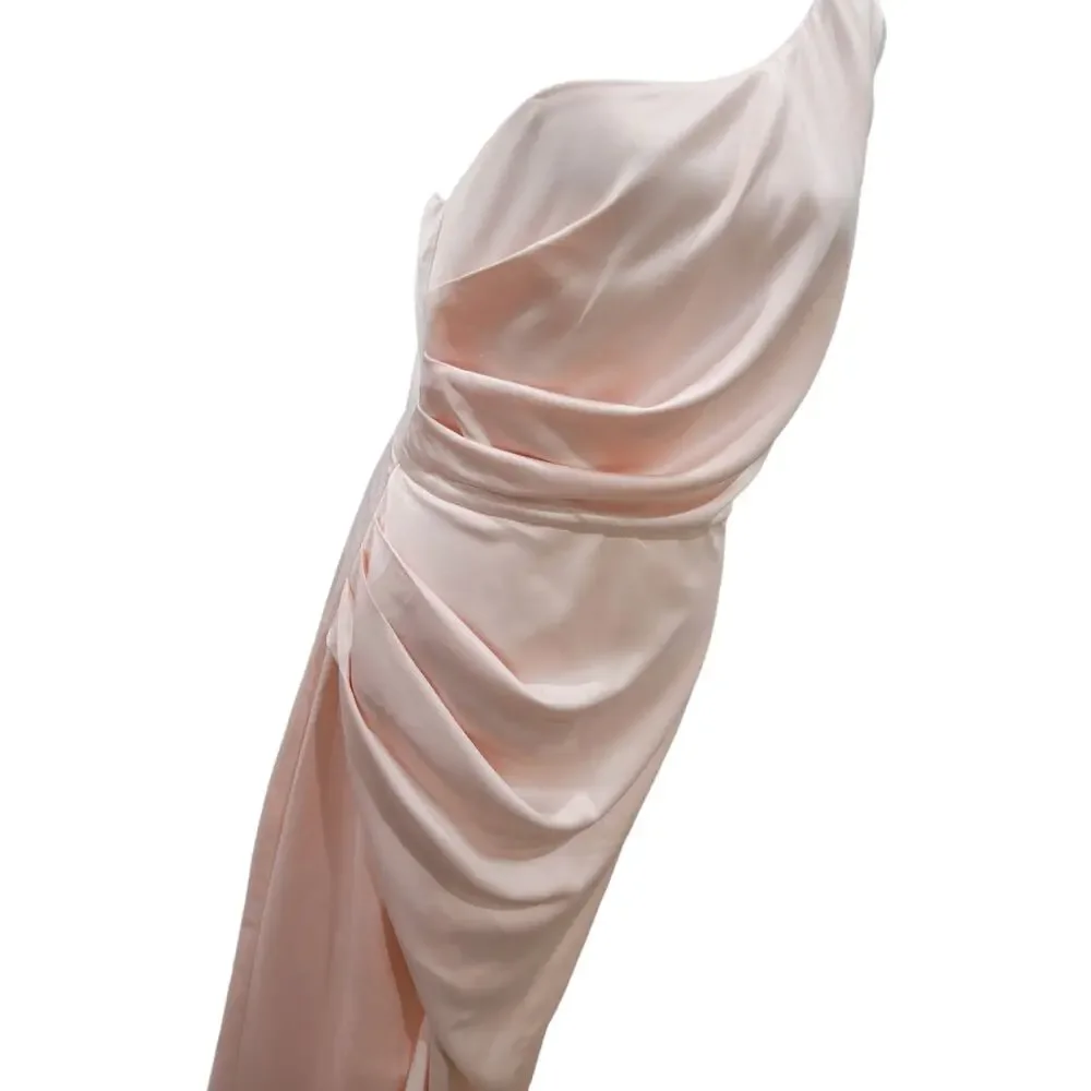 NEW Lulus Dreaming of Elegance Pink Satin One-Shoulder Maxi‎ Dress - Size M - Picture 12 of 16
